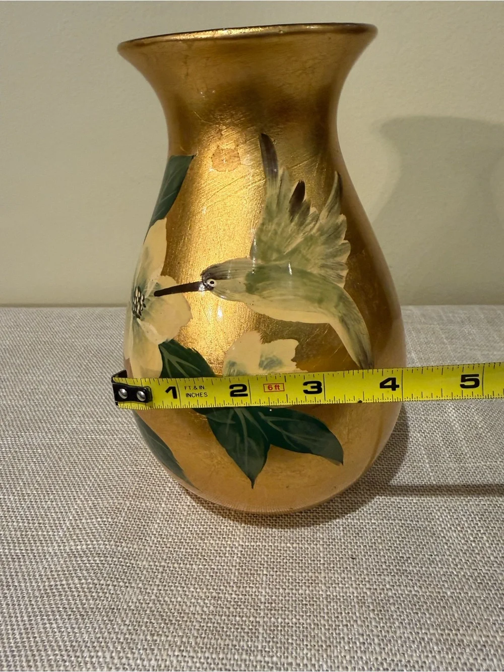 Formalities by Baum Brothers Gold Hand Painted Vase Magnolia & Hummingbird⁠